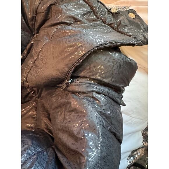 Michael kors shiny logo winter puffer jacket coat black gold plus2xl xxl hooded - Picture 9 of 13